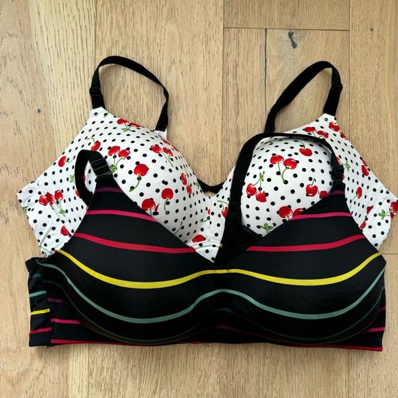 torrid Other - Torrid Bundle Of Two Cherry Print Black Stripe Print 360 Back Smoothing Size 48D